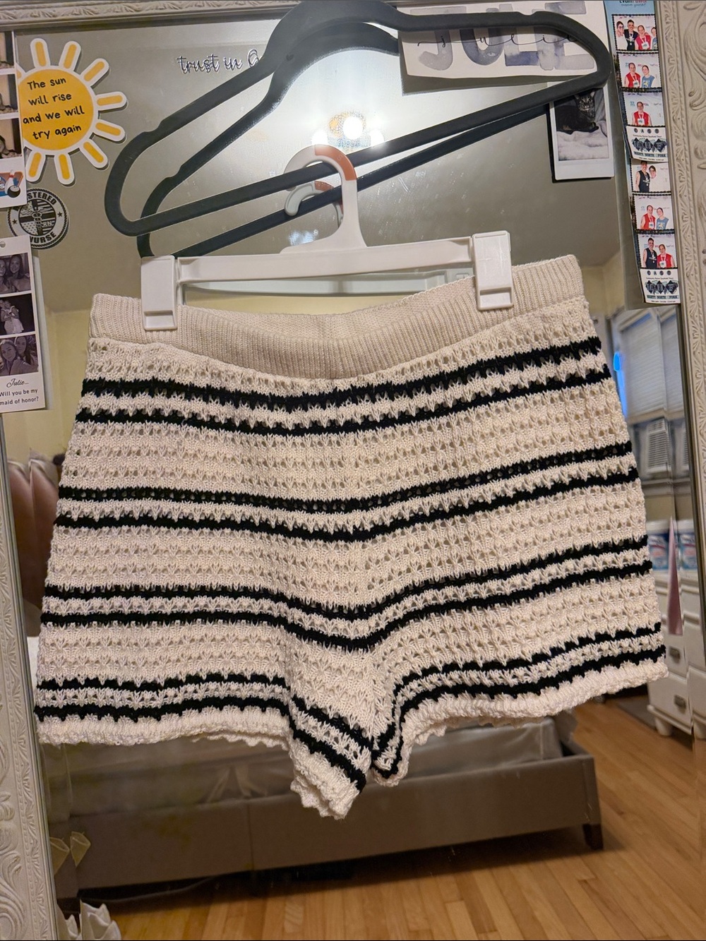 Knit Striped Women’s Shorts – Cream & Black